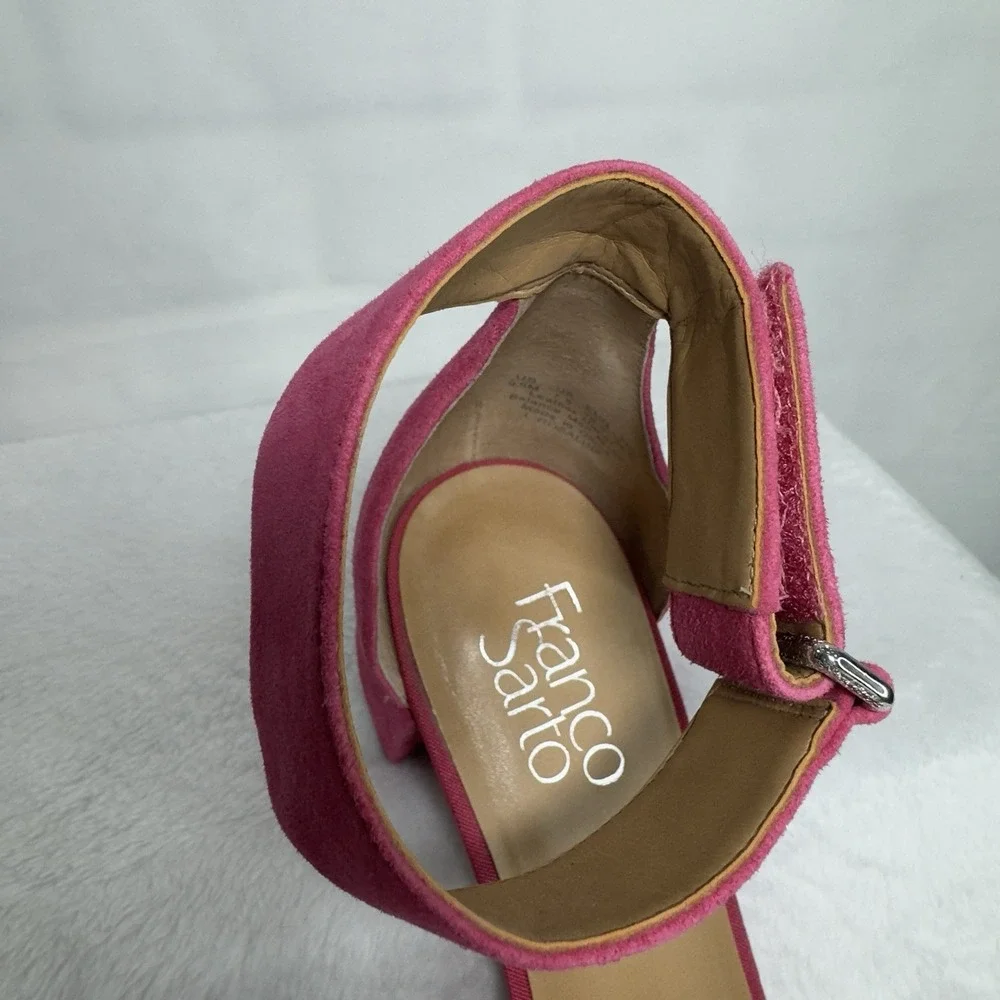 Franco Sarto L-Rosalina Open‎ Toe Pink Block Heel Women Sandals Size 9.5 M